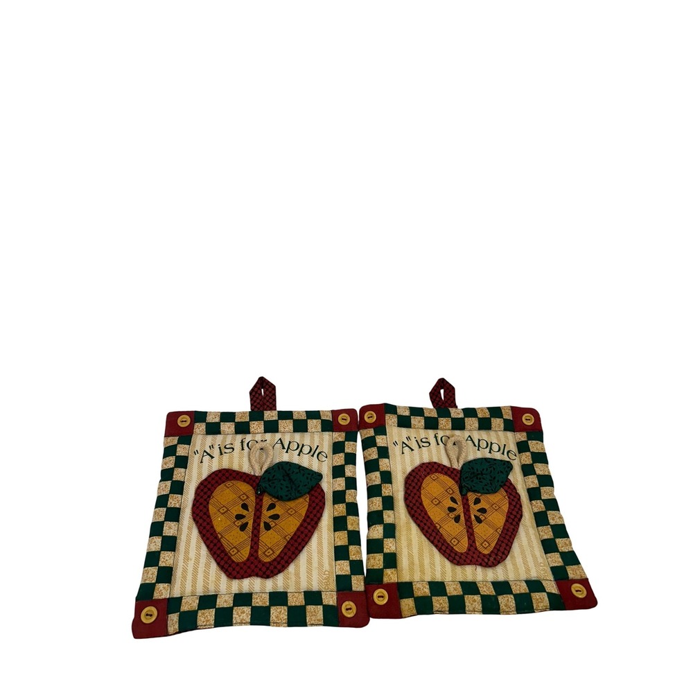 Unbranded Quilted Pot Holder Set OS Red Green Apple Folk Art Farmhouse Kitchen